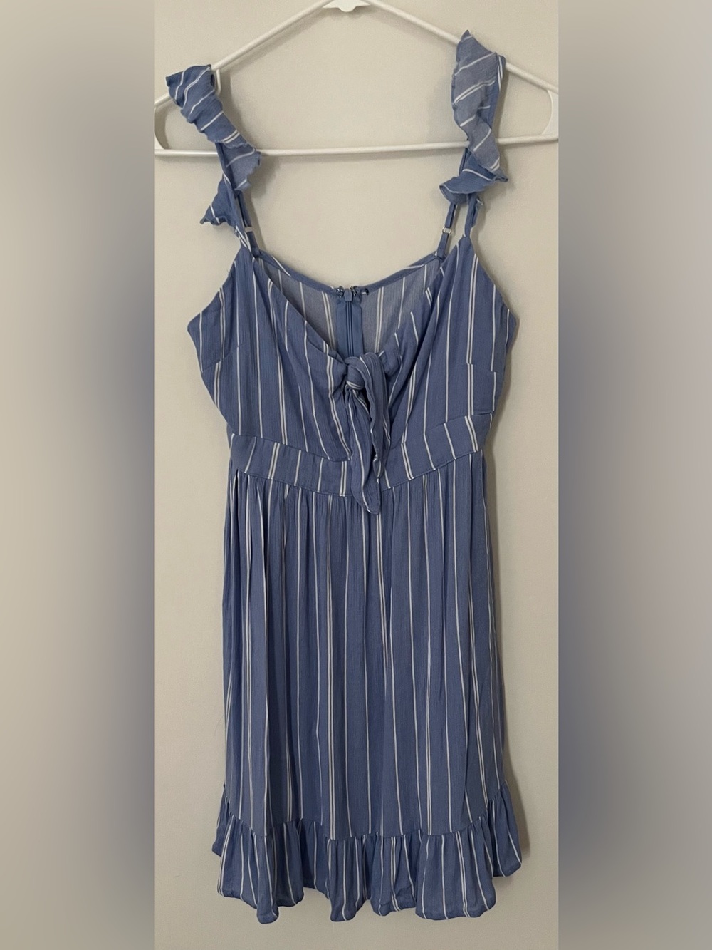 Blue & White Striped Ruffle Tie Front Mini Dress Size M